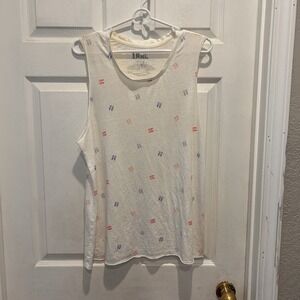 Doe Womens Large White Flip Flop Print Muscle Tank Top Sleeveless Summer Tee
